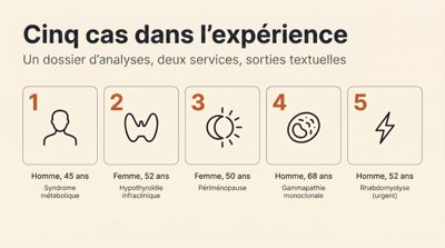 Données brutes de l'expérience : ChatGPT et Wizey sur cinq cas cliniques